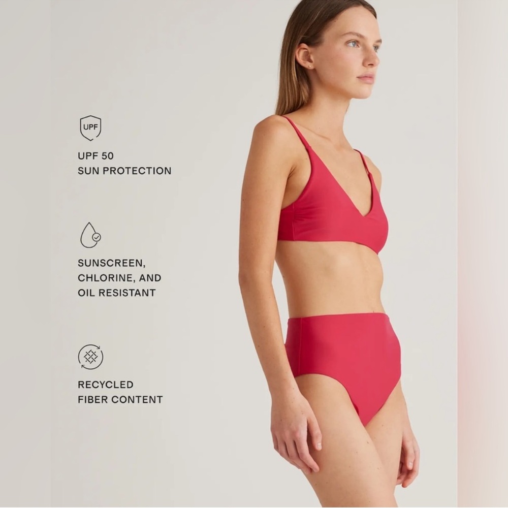 NWT Quince Italian High Rise Berry Pink Bikini Bottom Swimwear M
